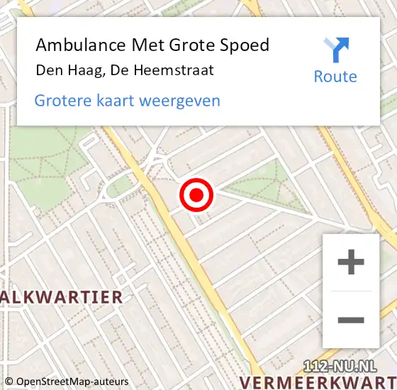 Locatie op kaart van de 112 melding: Ambulance Met Grote Spoed Naar Den Haag, De Heemstraat op 12 juni 2024 22:25