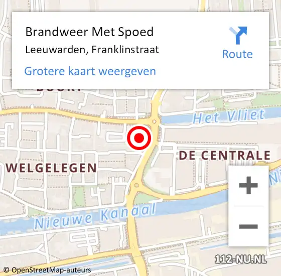 Locatie op kaart van de 112 melding: Brandweer Met Spoed Naar Leeuwarden, Franklinstraat op 12 juni 2024 22:41