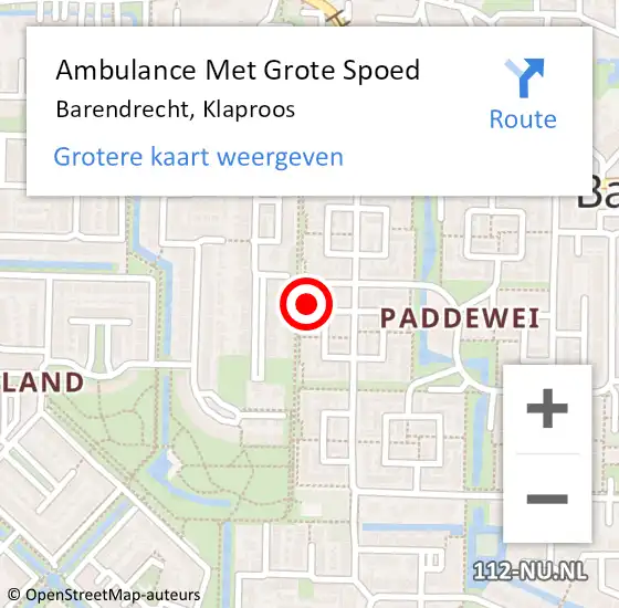 Locatie op kaart van de 112 melding: Ambulance Met Grote Spoed Naar Barendrecht, Klaproos op 12 juni 2024 23:15