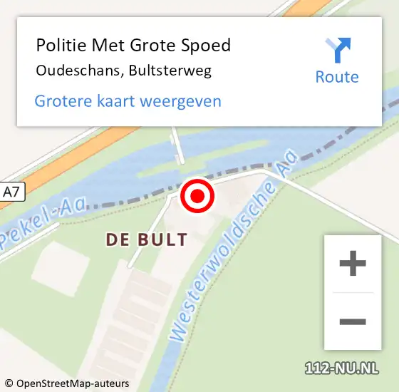 Locatie op kaart van de 112 melding: Politie Met Grote Spoed Naar Oudeschans, Bultsterweg op 12 juni 2024 23:21