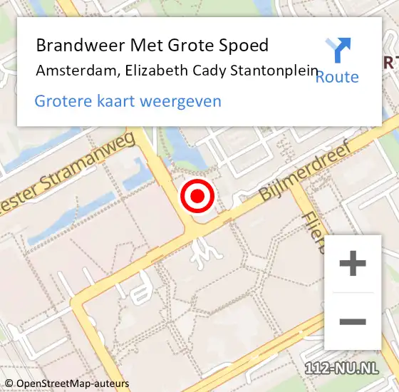 Locatie op kaart van de 112 melding: Brandweer Met Grote Spoed Naar Amsterdam, Elizabeth Cady Stantonplein op 12 juni 2024 23:46