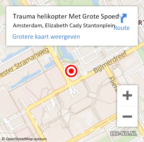 Locatie op kaart van de 112 melding: Trauma helikopter Met Grote Spoed Naar Amsterdam, Elizabeth Cady Stantonplein op 12 juni 2024 23:47