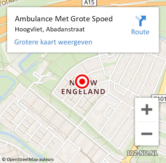 Locatie op kaart van de 112 melding: Ambulance Met Grote Spoed Naar Hoogvliet, Abadanstraat op 12 juni 2024 23:49