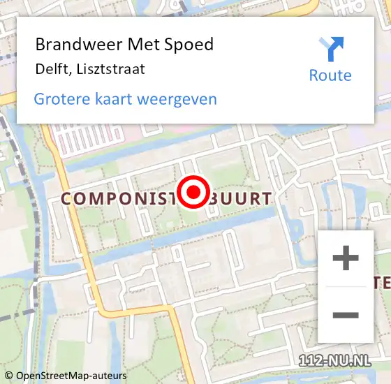 Locatie op kaart van de 112 melding: Brandweer Met Spoed Naar Delft, Lisztstraat op 12 juni 2024 23:57