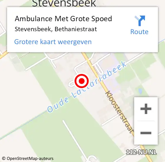 Locatie op kaart van de 112 melding: Ambulance Met Grote Spoed Naar Stevensbeek, Bethaniestraat op 9 oktober 2014 10:18