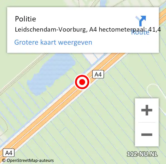 Locatie op kaart van de 112 melding: Politie Leidschendam-Voorburg, A4 hectometerpaal: 41,4 op 13 juni 2024 01:18