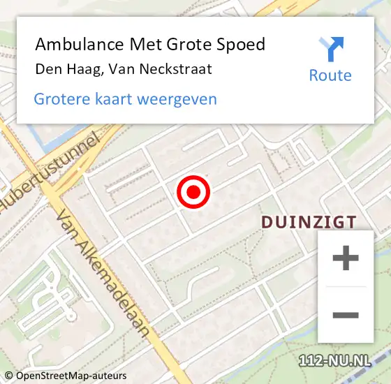 Locatie op kaart van de 112 melding: Ambulance Met Grote Spoed Naar Den Haag, Van Neckstraat op 13 juni 2024 01:41