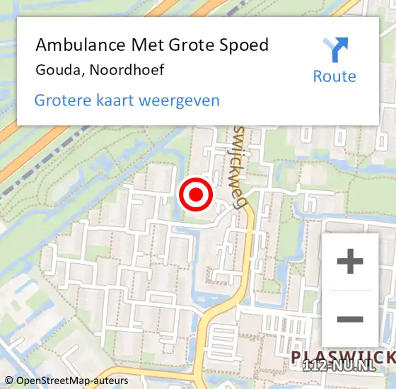 Locatie op kaart van de 112 melding: Ambulance Met Grote Spoed Naar Gouda, Noordhoef op 13 juni 2024 02:59