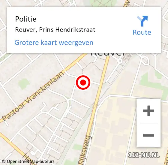 Locatie op kaart van de 112 melding: Politie Reuver, Prins Hendrikstraat op 13 juni 2024 06:02