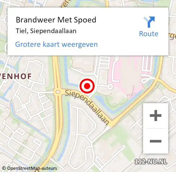 Locatie op kaart van de 112 melding: Brandweer Met Spoed Naar Tiel, Siependaallaan op 13 juni 2024 06:08