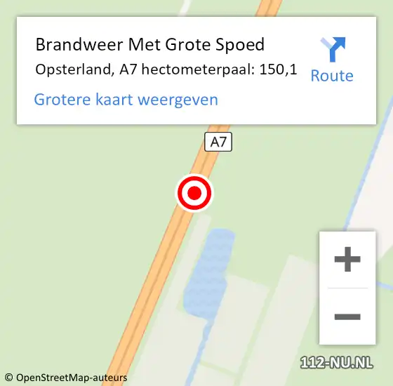 Locatie op kaart van de 112 melding: Brandweer Met Grote Spoed Naar Opsterland, A7 hectometerpaal: 150,1 op 13 juni 2024 06:41