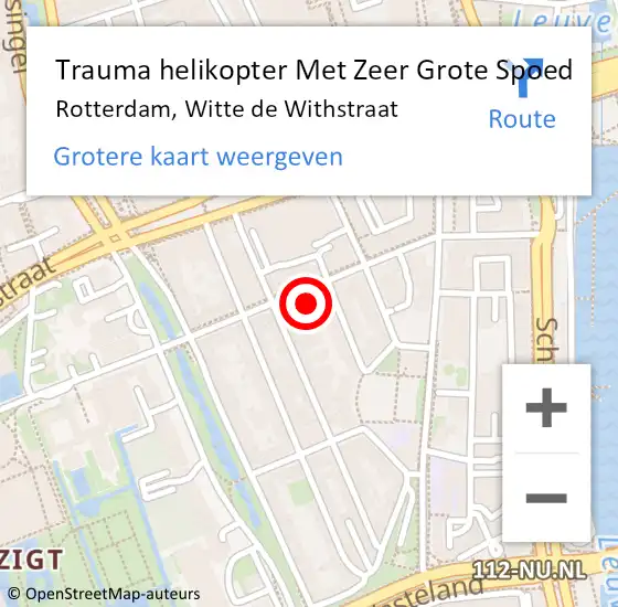 Locatie op kaart van de 112 melding: Trauma helikopter Met Zeer Grote Spoed Naar Rotterdam, Witte de Withstraat op 13 juni 2024 06:44