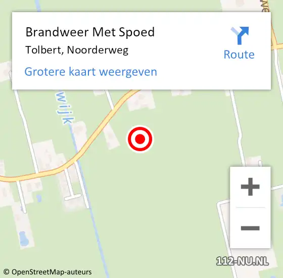 Locatie op kaart van de 112 melding: Brandweer Met Spoed Naar Tolbert, Noorderweg op 13 juni 2024 06:45