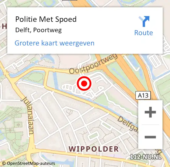 Locatie op kaart van de 112 melding: Politie Met Spoed Naar Delft, Poortweg op 13 juni 2024 07:07