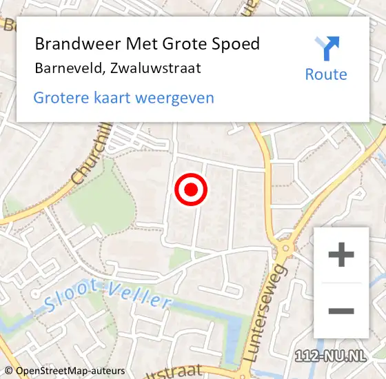 Locatie op kaart van de 112 melding: Brandweer Met Grote Spoed Naar Barneveld, Zwaluwstraat op 13 juni 2024 07:25
