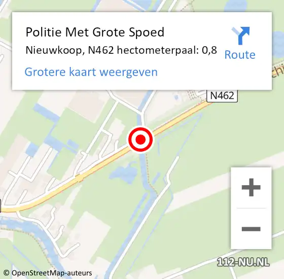 Locatie op kaart van de 112 melding: Politie Met Grote Spoed Naar Nieuwkoop, N462 hectometerpaal: 0,8 op 13 juni 2024 07:54