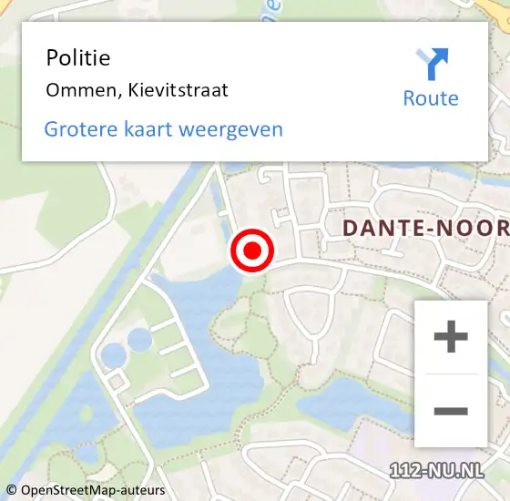 Locatie op kaart van de 112 melding: Politie Ommen, Kievitstraat op 13 juni 2024 07:58