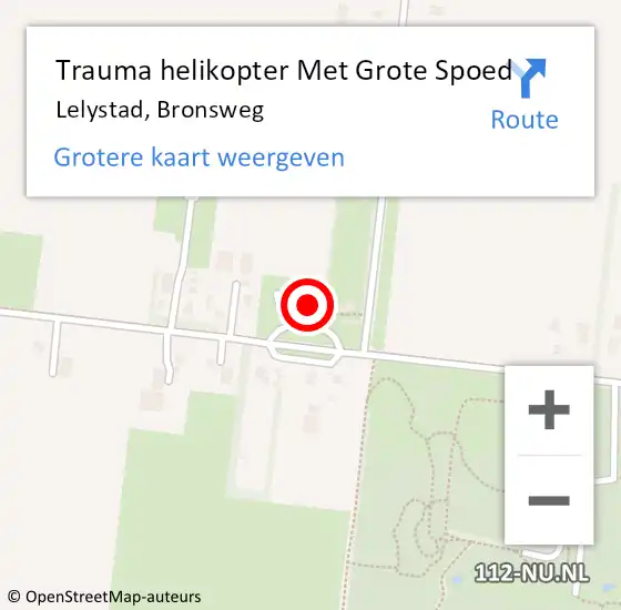 Locatie op kaart van de 112 melding: Trauma helikopter Met Grote Spoed Naar Lelystad, Bronsweg op 13 juni 2024 08:00