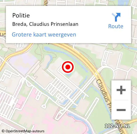 Locatie op kaart van de 112 melding: Politie Breda, Claudius Prinsenlaan op 13 juni 2024 08:15
