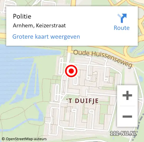 Locatie op kaart van de 112 melding: Politie Arnhem, Keizerstraat op 13 juni 2024 08:16