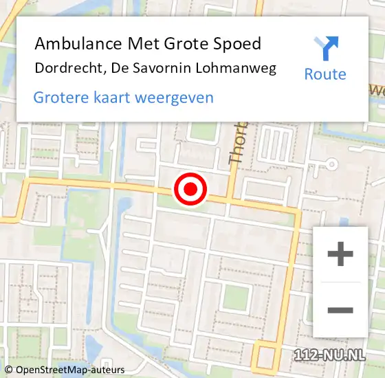 Locatie op kaart van de 112 melding: Ambulance Met Grote Spoed Naar Dordrecht, De Savornin Lohmanweg op 13 juni 2024 08:17