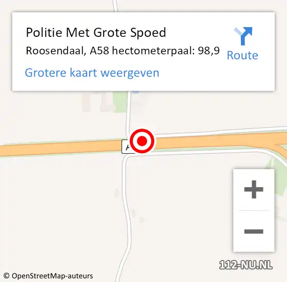 Locatie op kaart van de 112 melding: Politie Met Grote Spoed Naar Roosendaal, A58 hectometerpaal: 98,9 op 13 juni 2024 08:49
