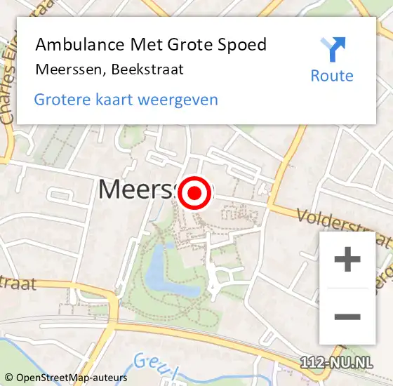 Locatie op kaart van de 112 melding: Ambulance Met Grote Spoed Naar Meerssen, Beekstraat op 9 oktober 2014 10:39