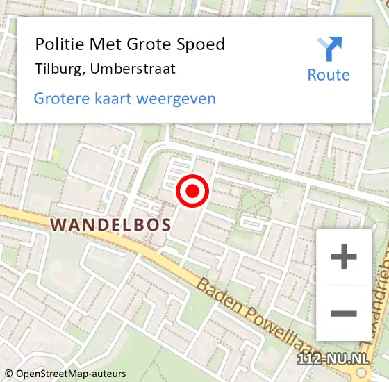 Locatie op kaart van de 112 melding: Politie Met Grote Spoed Naar Tilburg, Umberstraat op 13 juni 2024 09:03