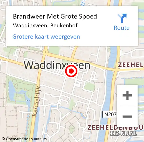 Locatie op kaart van de 112 melding: Brandweer Met Grote Spoed Naar Waddinxveen, Beukenhof op 9 oktober 2014 10:41