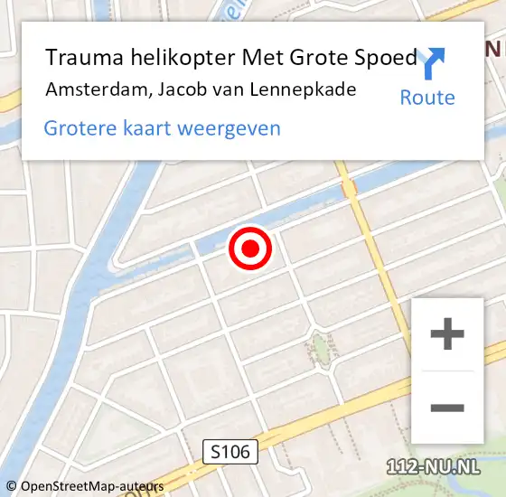 Locatie op kaart van de 112 melding: Trauma helikopter Met Grote Spoed Naar Amsterdam, Jacob van Lennepkade op 13 juni 2024 09:22