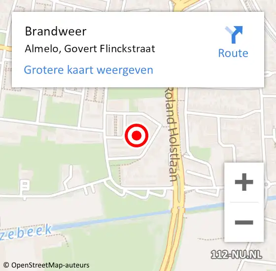 Locatie op kaart van de 112 melding: Brandweer Almelo, Govert Flinckstraat op 13 juni 2024 09:27