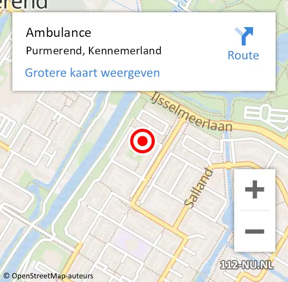 Locatie op kaart van de 112 melding: Ambulance Purmerend, Kennemerland op 13 juni 2024 09:52