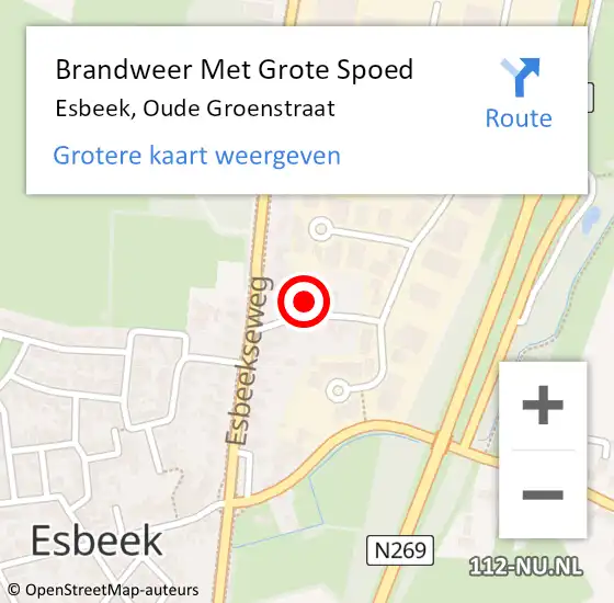 Locatie op kaart van de 112 melding: Brandweer Met Grote Spoed Naar Esbeek, Oude Groenstraat op 9 oktober 2014 10:47