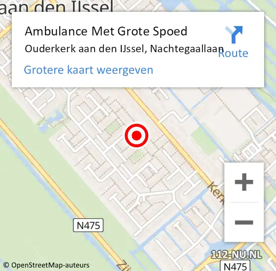 Locatie op kaart van de 112 melding: Ambulance Met Grote Spoed Naar Ouderkerk aan den IJssel, Nachtegaallaan op 13 juni 2024 10:02