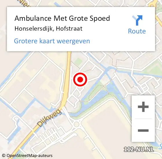Locatie op kaart van de 112 melding: Ambulance Met Grote Spoed Naar Honselersdijk, Hofstraat op 13 juni 2024 10:06