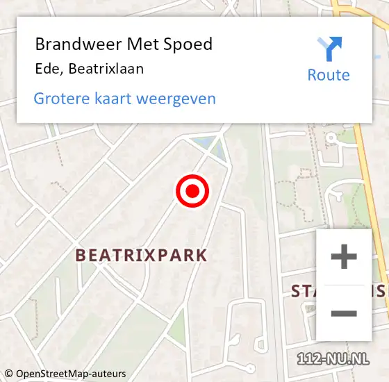 Locatie op kaart van de 112 melding: Brandweer Met Spoed Naar Ede, Beatrixlaan op 13 juni 2024 10:08