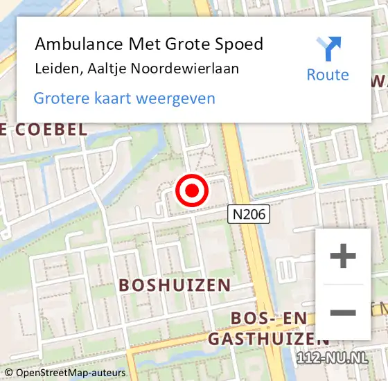 Locatie op kaart van de 112 melding: Ambulance Met Grote Spoed Naar Leiden, Aaltje Noordewierlaan op 13 juni 2024 10:22