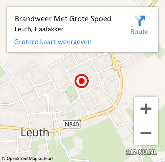 Locatie op kaart van de 112 melding: Brandweer Met Grote Spoed Naar Leuth, Haafakker op 13 juni 2024 10:29