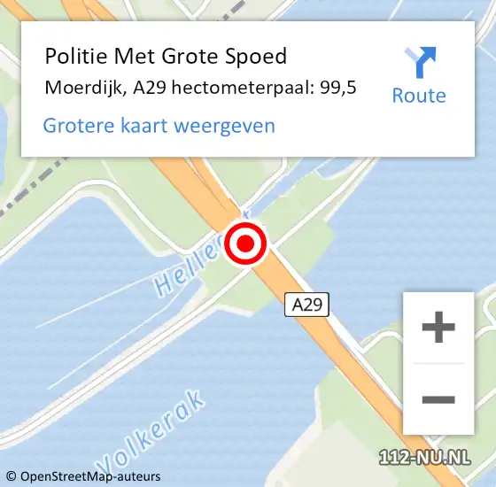 Locatie op kaart van de 112 melding: Politie Met Grote Spoed Naar Moerdijk, A29 hectometerpaal: 99,5 op 13 juni 2024 10:30