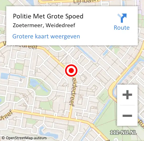 Locatie op kaart van de 112 melding: Politie Met Grote Spoed Naar Zoetermeer, Weidedreef op 13 juni 2024 10:33