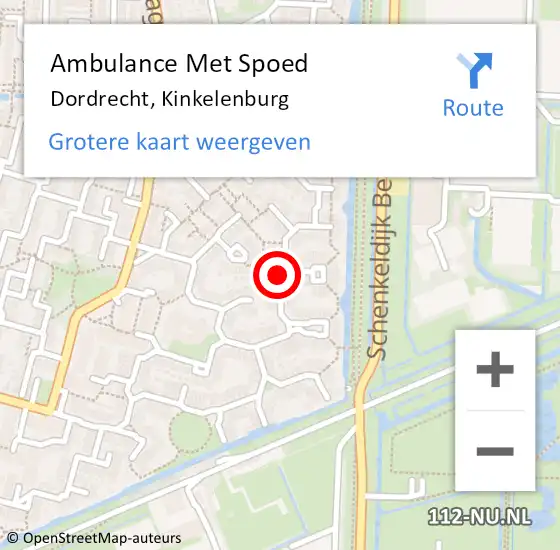 Locatie op kaart van de 112 melding: Ambulance Met Spoed Naar Dordrecht, Kinkelenburg op 13 juni 2024 10:41