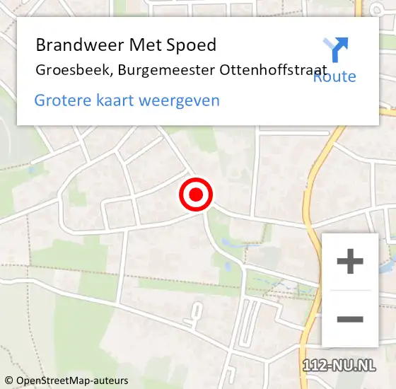 Locatie op kaart van de 112 melding: Brandweer Met Spoed Naar Groesbeek, Burgemeester Ottenhoffstraat op 13 juni 2024 11:03