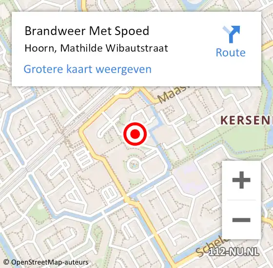 Locatie op kaart van de 112 melding: Brandweer Met Spoed Naar Hoorn, Mathilde Wibautstraat op 13 juni 2024 11:12