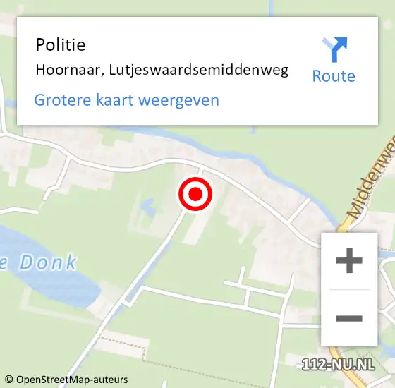 Locatie op kaart van de 112 melding: Politie Hoornaar, Lutjeswaardsemiddenweg op 13 juni 2024 11:17