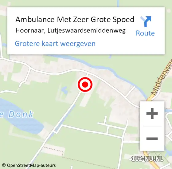 Locatie op kaart van de 112 melding: Ambulance Met Zeer Grote Spoed Naar Hoornaar, Lutjeswaardsemiddenweg op 13 juni 2024 11:17