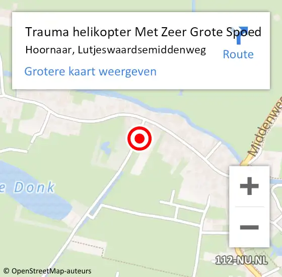 Locatie op kaart van de 112 melding: Trauma helikopter Met Zeer Grote Spoed Naar Hoornaar, Lutjeswaardsemiddenweg op 13 juni 2024 11:19