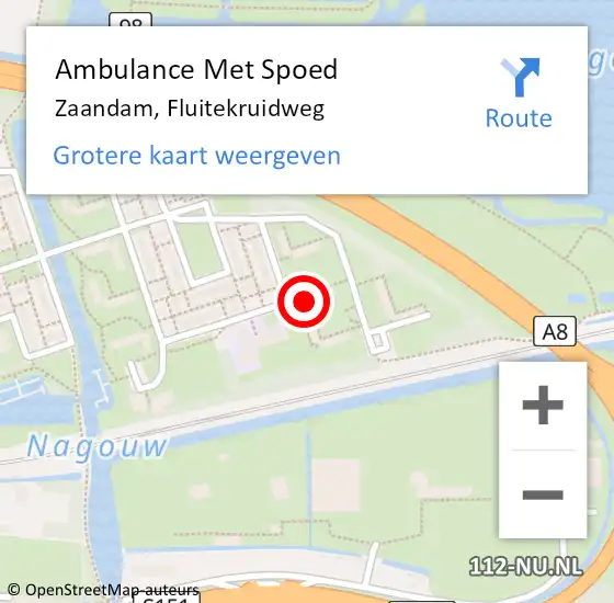 Locatie op kaart van de 112 melding: Ambulance Met Spoed Naar Zaandam, Fluitekruidweg op 13 juni 2024 11:23