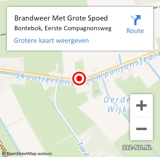 Locatie op kaart van de 112 melding: Brandweer Met Grote Spoed Naar Bontebok, Eerste Compagnonsweg op 13 juni 2024 11:35