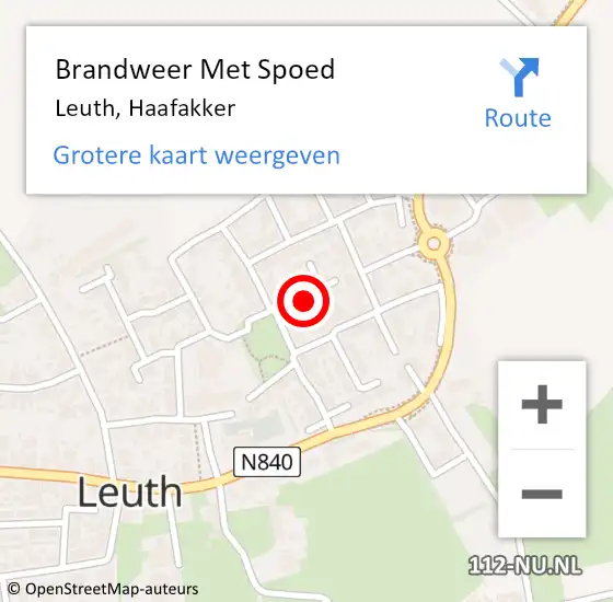 Locatie op kaart van de 112 melding: Brandweer Met Spoed Naar Leuth, Haafakker op 13 juni 2024 11:36