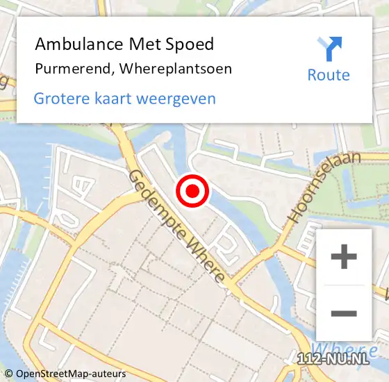 Locatie op kaart van de 112 melding: Ambulance Met Spoed Naar Purmerend, Whereplantsoen op 13 juni 2024 12:08